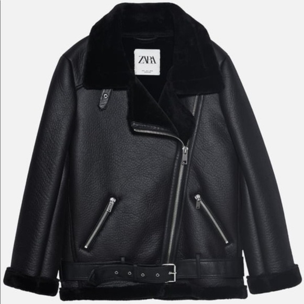 ❤️‍🔥❤️‍🔥Zara Double Faced Faux Fur Leather Shearling Biker Jacket